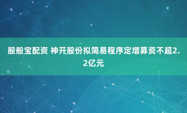 股般宝配资 神开股份拟简易程序定增募资不超2.2亿元