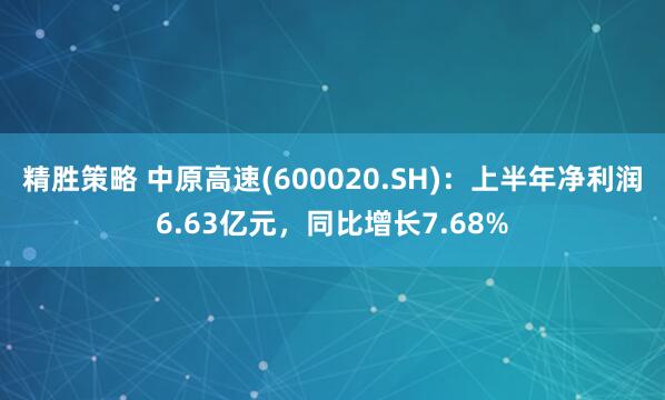 精胜策略 中原高速(600020.SH)：上半年净利润6.63亿元，同比增长7.68%